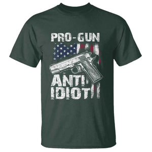 Pro Gun Anti Idiot T Shirt Vintage American Flag 2nd Amendment TS11 Dark Forest Green Print Your Wear