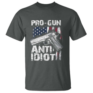 Pro Gun Anti Idiot T Shirt Vintage American Flag 2nd Amendment TS11 Dark Heather Print Your Wear