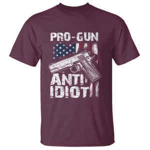 Pro Gun Anti Idiot T Shirt Vintage American Flag 2nd Amendment TS11 Maroon Print Your Wear