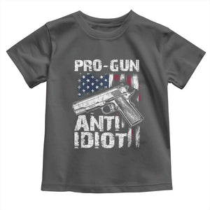 Pro Gun Anti Idiot Toddler T Shirt Vintage American Flag 2nd Amendment TS11 Dark Heather Print Your Wear