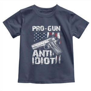 Pro Gun Anti Idiot Toddler T Shirt Vintage American Flag 2nd Amendment TS11 Navy Print Your Wear