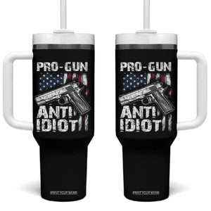 Pro Gun Anti Idiot Tumbler With Handle Vintage American Flag 2nd Amendment TS11 One Size: 40 oz Black Print Your Wear