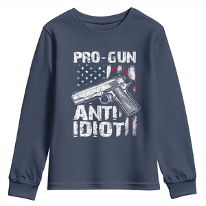 Pro Gun Anti Idiot Youth Sweatshirt Vintage American Flag 2nd Amendment TS11 Navy Print Your Wear