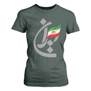 Iran Lion and Sun Flag Persian Calligraphy T Shirt For Women