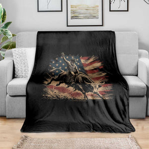 Patiotic Bull Rider Vintage Bull Riding Cowboy American Flag Throw Blanket