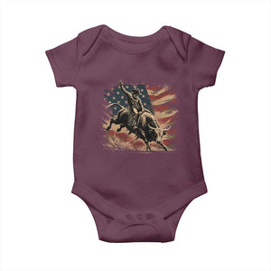 Patiotic Bull Rider Vintage Bull Riding Cowboy American Flag Baby Onesie