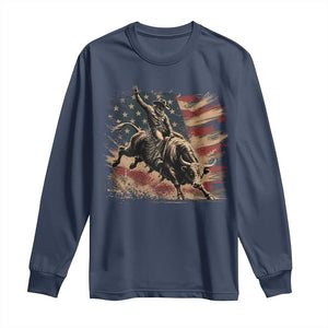 Patiotic Bull Rider Vintage Bull Riding Cowboy American Flag Long Sleeve Shirt