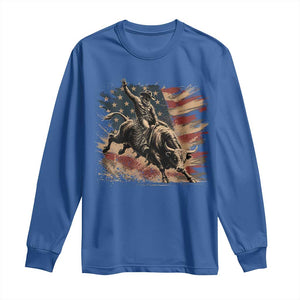 Patiotic Bull Rider Vintage Bull Riding Cowboy American Flag Long Sleeve Shirt