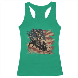 Patiotic Bull Rider Vintage Bull Riding Cowboy American Flag Racerback Tank Top