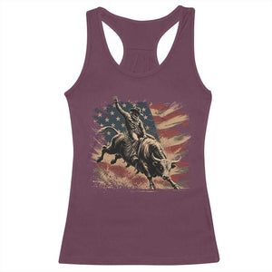 Patiotic Bull Rider Vintage Bull Riding Cowboy American Flag Racerback Tank Top