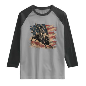 Patiotic Bull Rider Vintage Bull Riding Cowboy American Flag Raglan Shirt