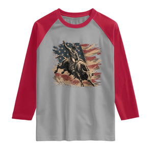 Patiotic Bull Rider Vintage Bull Riding Cowboy American Flag Raglan Shirt