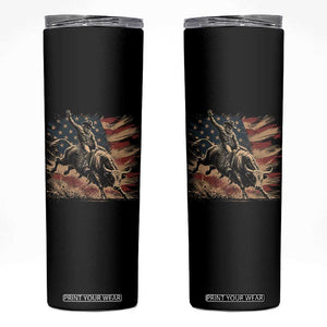Patiotic Bull Rider Vintage Bull Riding Cowboy American Flag Skinny Tumbler