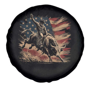 Patiotic Bull Rider Vintage Bull Riding Cowboy American Flag Spare Tire Cover