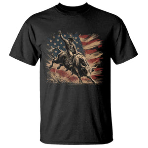 Patiotic Bull Rider Vintage Bull Riding Cowboy American Flag T Shirt