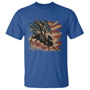 Patiotic Bull Rider Vintage Bull Riding Cowboy American Flag T Shirt