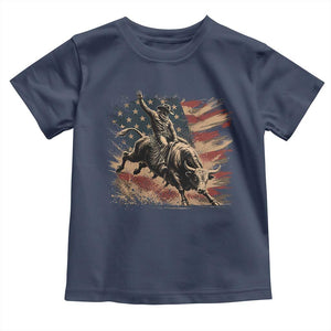 Patiotic Bull Rider Vintage Bull Riding Cowboy American Flag Toddler T Shirt