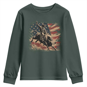 Patiotic Bull Rider Vintage Bull Riding Cowboy American Flag Youth Sweatshirt