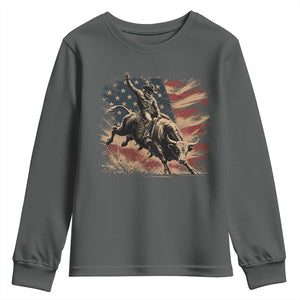 Patiotic Bull Rider Vintage Bull Riding Cowboy American Flag Youth Sweatshirt