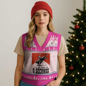 Funny Bull Rider V-Neck Knit Sweater Vest I'll Be Back In 8 Seconds Bull Riding Rodeo