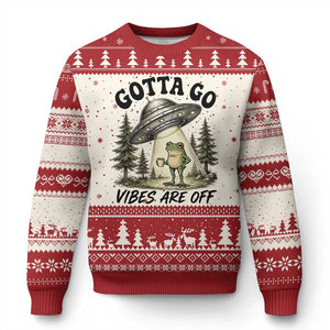 Funny Frog Alien Abduction Ugly Christmas Sweater Gotta Go Vibes Are Off UFO Forest