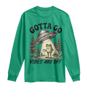Funny Frog Alien Abduction Long Sleeve Shirt Gotta Go Vibes Are Off UFO Forest