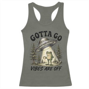 Funny Frog Alien Abduction Racerback Tank Top Gotta Go Vibes Are Off UFO Forest