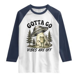 Funny Frog Alien Abduction Raglan Shirt Gotta Go Vibes Are Off UFO Forest