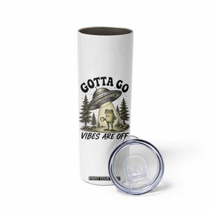Funny Frog Alien Abduction Skinny Tumbler Gotta Go Vibes Are Off UFO Forest
