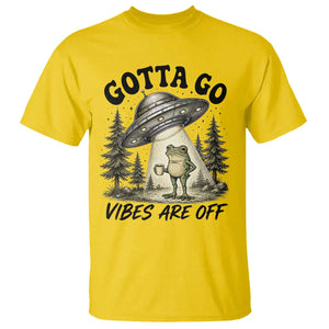 Funny Frog Alien Abduction T Shirt Gotta Go Vibes Are Off UFO Forest