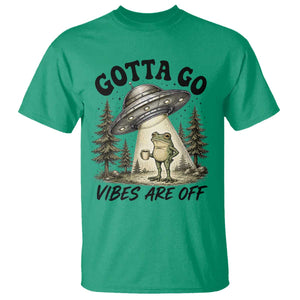 Funny Frog Alien Abduction T Shirt Gotta Go Vibes Are Off UFO Forest