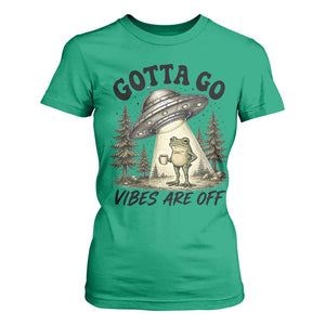 Funny Frog Alien Abduction T Shirt For Women Gotta Go Vibes Are Off UFO Forest