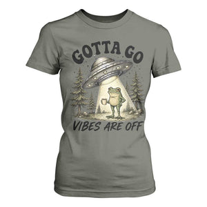 Funny Frog Alien Abduction T Shirt For Women Gotta Go Vibes Are Off UFO Forest
