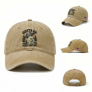 Funny Frog Alien Abduction Washed Cotton Baseball Cap Gotta Go Vibes Are Off UFO Forest