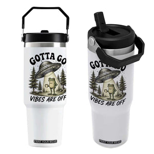 Funny Frog Alien Abduction Flip Straw Tumbler Gotta Go Vibes Are Off UFO Forest