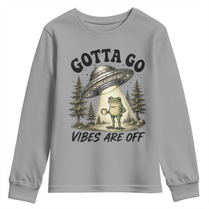 Funny Frog Alien Abduction Youth Sweatshirt Gotta Go Vibes Are Off UFO Forest