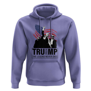 Trump The Legend Never Dies 2024 Hoodie American Flag Raised Fist TS11 Violet Print Your Wear