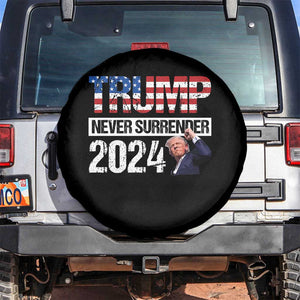 Trump Never Surrender 2024 Spare Tire Cover American Flag Raised Fist TS11 No hole Black Print Your Wear