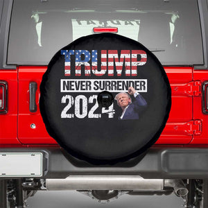 Trump Never Surrender 2024 Spare Tire Cover American Flag Raised Fist TS11 Black Print Your Wear