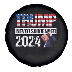 Trump Never Surrender 2024 Spare Tire Cover American Flag Raised Fist TS11 Print Your Wear