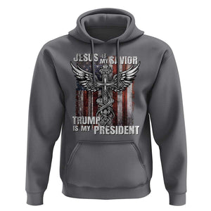Jesus Is My Savior Trump Is My President Hoodie American Flag Cross TS11 Charcoal Print Your Wear