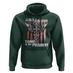 Jesus Is My Savior Trump Is My President Hoodie American Flag Cross TS11 Dark Forest Green Print Your Wear