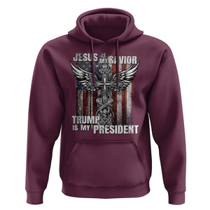 Jesus Is My Savior Trump Is My President Hoodie American Flag Cross TS11 Maroon Print Your Wear