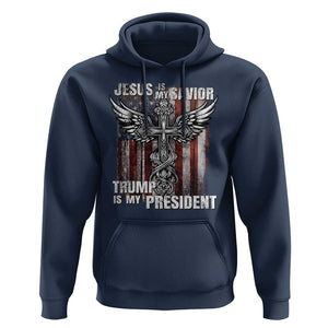 Jesus Is My Savior Trump Is My President Hoodie American Flag Cross TS11 Navy Print Your Wear