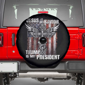 Jesus Is My Savior Trump Is My President Spare Tire Cover American Flag Cross TS11 Black Print Your Wear