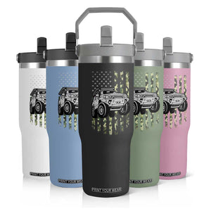 Camouflage American Flag UTV Side By Side SXS Off Road Car Flip Straw Tumbler TS11 Print Your Wear