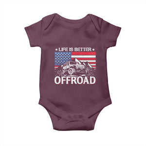 Life Is Better Off Road Car Baby Onesie American Flag Mountain Adventure TS11 Maroon Print Your Wear