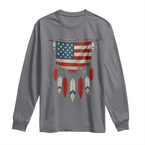 Native American Vintage Feathers USA Flag Long Sleeve Shirt TS11 Charcoal Print Your Wear