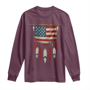 Native American Vintage Feathers USA Flag Long Sleeve Shirt TS11 Maroon Print Your Wear