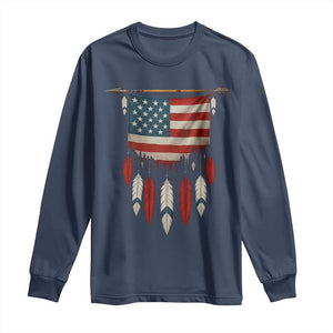 Native American Vintage Feathers USA Flag Long Sleeve Shirt TS11 Navy Print Your Wear